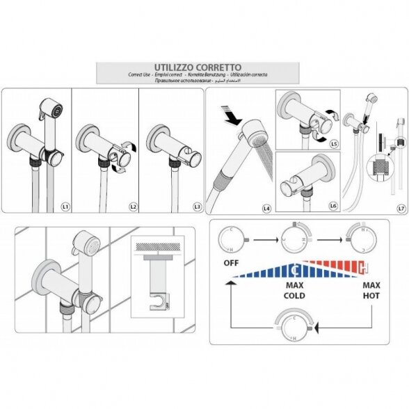 Гигиенический душ с прогрессивным смесителем Bossini E37 - PALOMA-BRASS PROGRESSIVE MIXER SET, матовый никель 4