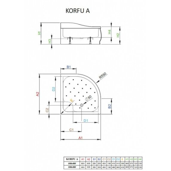 Полукруглый душевой поддон Radaway Korfu A 1