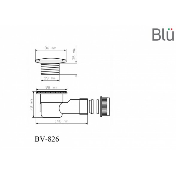 Sifonas Blu dušo padėklui 60 mm Ø, chromas 1