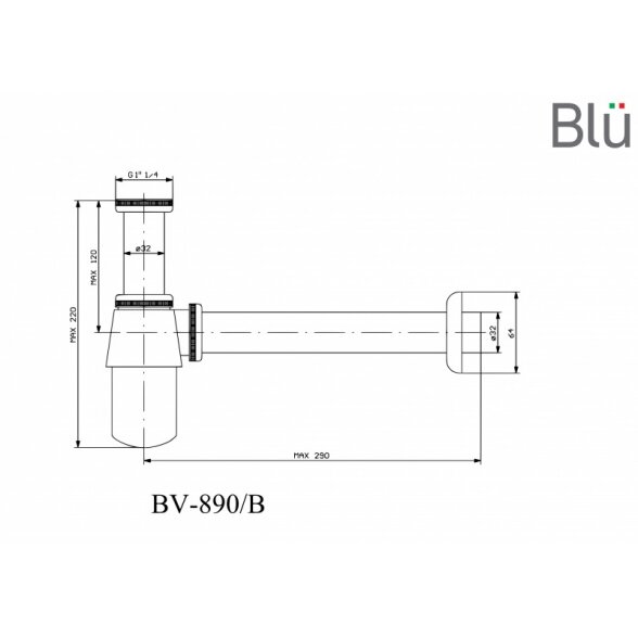 Бутылочный сифон для умывальника Blu 1