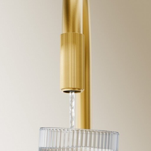 Šlifuoto aukso spalvos virtuvinis maišytuvas su geriamojo vandens funkcija OMNIRES SWITCH 1