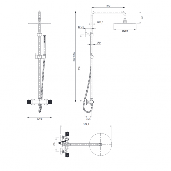 Термостатический комплект для душа OMNIRES Contour CT8044CPB, матовая медь 1