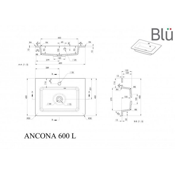 Spintelė su praustuvu Blu ANCONA 600 3