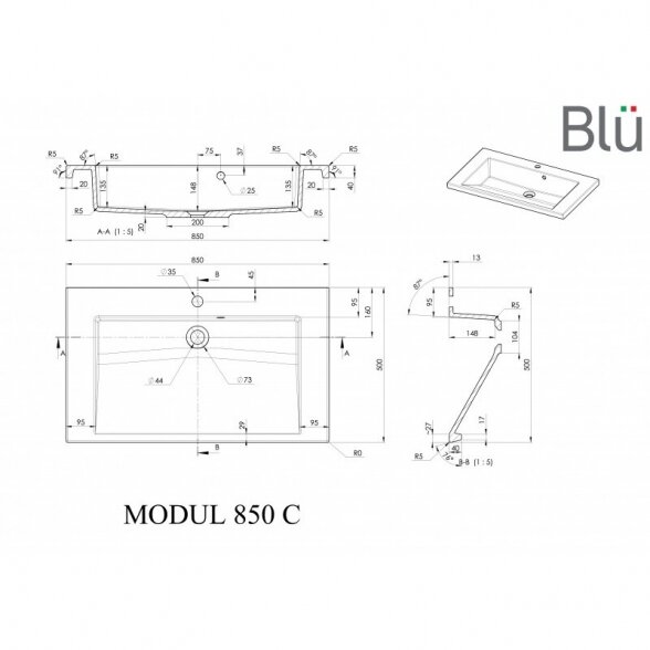 Spintelė su praustuvu Blu MODUL 8