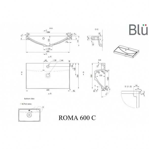 Spintelė su praustuvu Blu ROMA 3