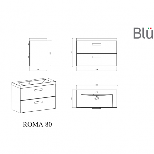 Spintelė su praustuvu Blu ROMA 4