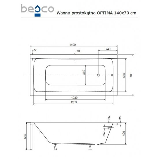 Прямоугольная акриловая ванна Besco OPTIMA 5