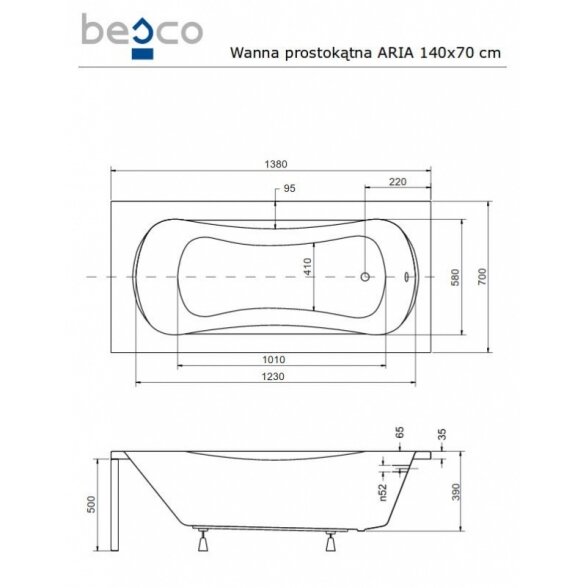 Прямоугольная акриловая ванна Besco ARIA PLUS 5