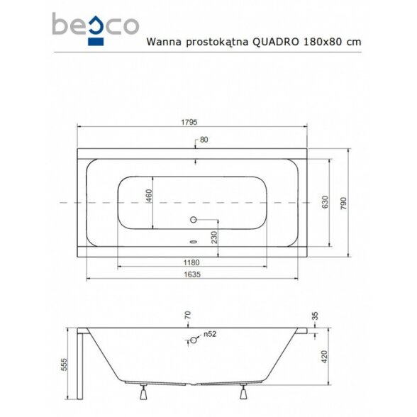 Прямоугольная акриловая ванна Besco QUADRO 7