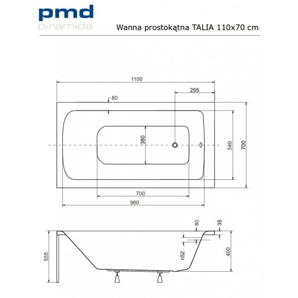 Прямоугольная акриловая ванна Besco TALIA 5