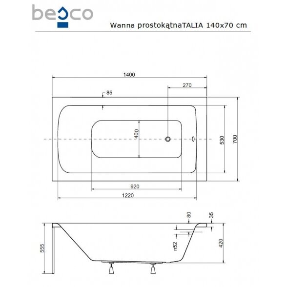 Прямоугольная акриловая ванна Besco TALIA PREMIUM 5