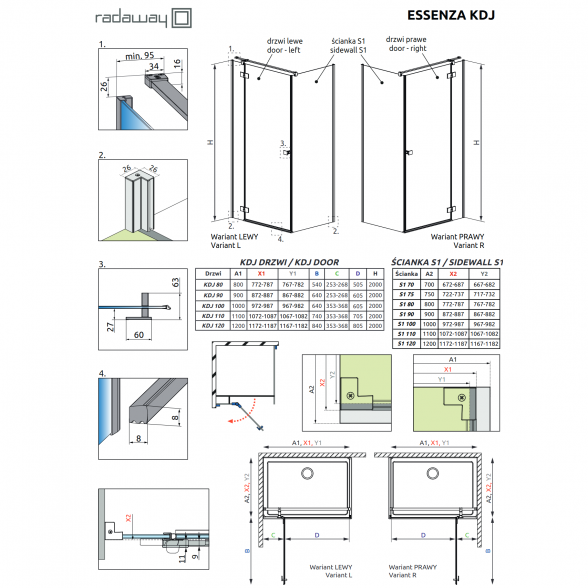 Прямоугольная душевая кабина Radaway Essenza Brushed Nickel KDJ 2