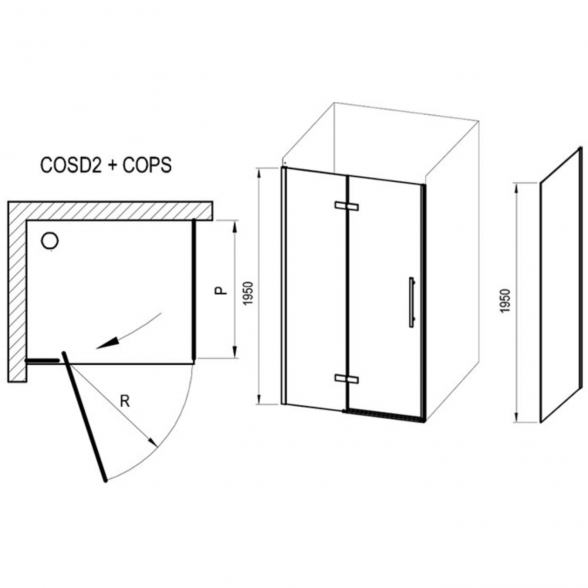 Stačiakampė dušo kabina Ravak Cool COSD2 + COPS 4