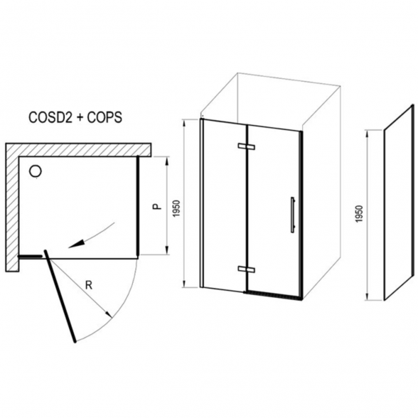 Stačiakampė dušo kabina Ravak Cool COSD2 + COPS juodu rėmu 4
