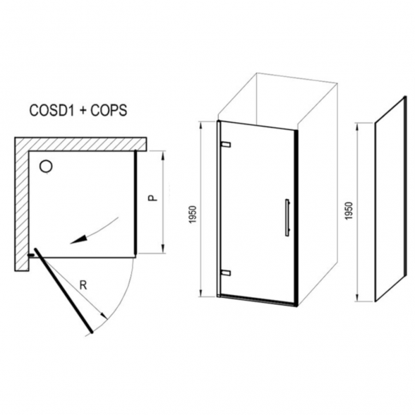 Stačiakampė dušo kabina Ravak Cool COSD1 + COPS juodu rėmu 4