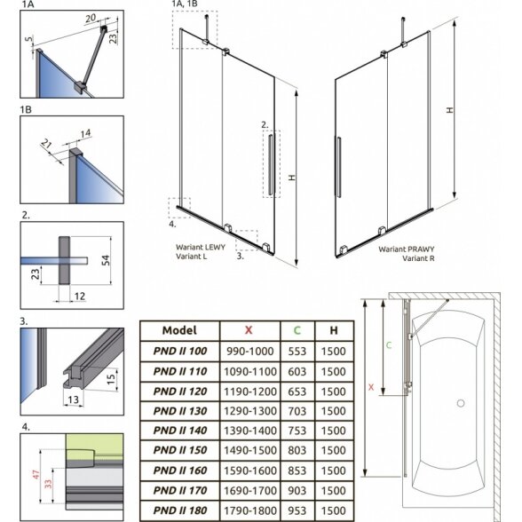 Stačiakampių vonių sienelė Radaway Furo Brushed Nickel PND II 5