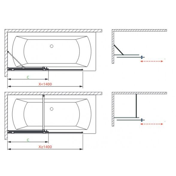 Stačiakampių vonių sienelė Radaway Furo Brushed Nickel PND II 6