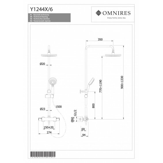 Термостатический комплект для душа OMNIRES Y 1