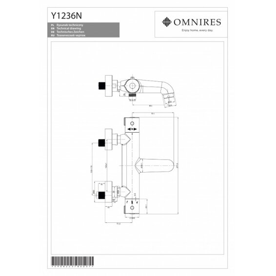 Термостатический смеситель для ванны OMNIRES Y1236 1