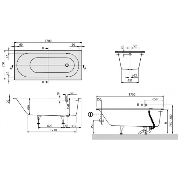 Ванна из кварила Oberon Villeroy & Boch 170x75 2