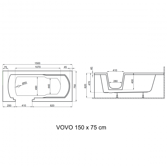 Ванна для пожилых людей и людей с ограниченными мобильностью Polimat VOVO 150x75 с дверью слева 4
