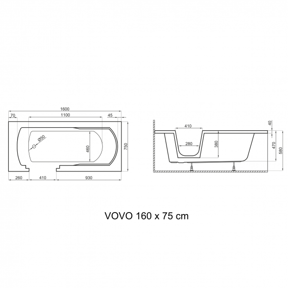 Ванна для пожилых людей и людей с ограниченными мобильностью Polimat VOVO 160х75 с дверью слева 4