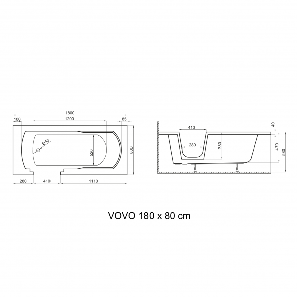 Ванна для пожилых людей и людей с ограниченными мобильностью Polimat VOVO 180x80 с дверью слева 4