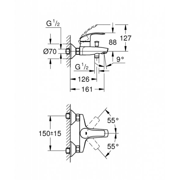 Смеситель для ванны Grohe Eurosmart 1