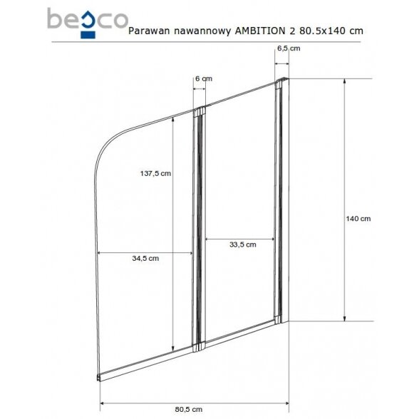 Стенка для ванны Besco Ambition 2, 80 cm 2