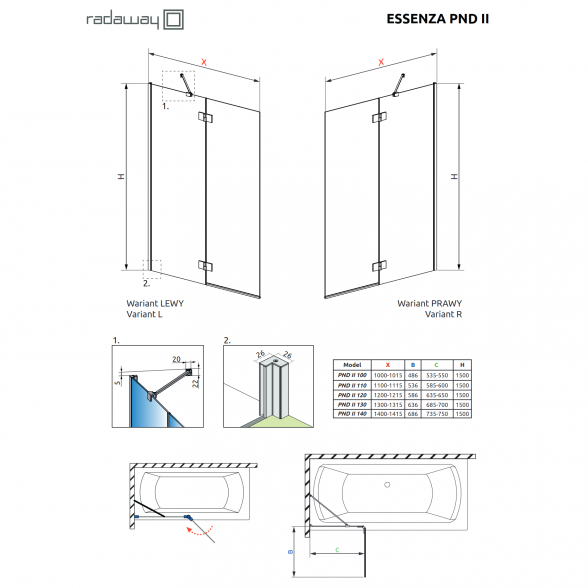 Стенка для ванны Radaway Essenza PND II 4