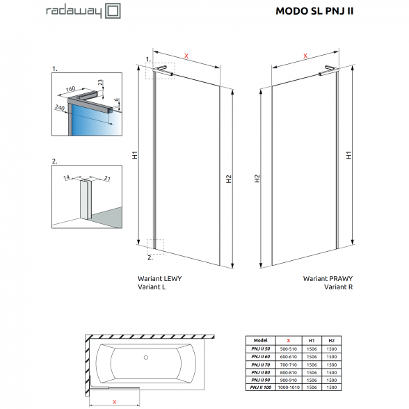 Vonios sienelė Radaway Modo SL Black PNJ II 3