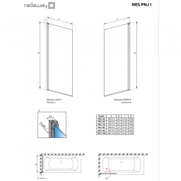 Стенка для ванны Radaway NES Black PNJ I 2